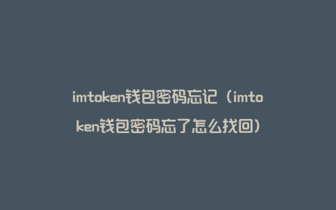 imtoken忘记密码教程，imtoken忘记密码怎么办